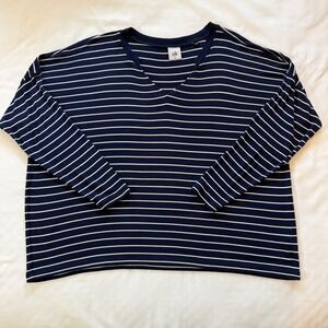 Striped V-Neck Knit Top Cabi Ahoy Navy White 5556 Boxy Medium Preppy Minimalist